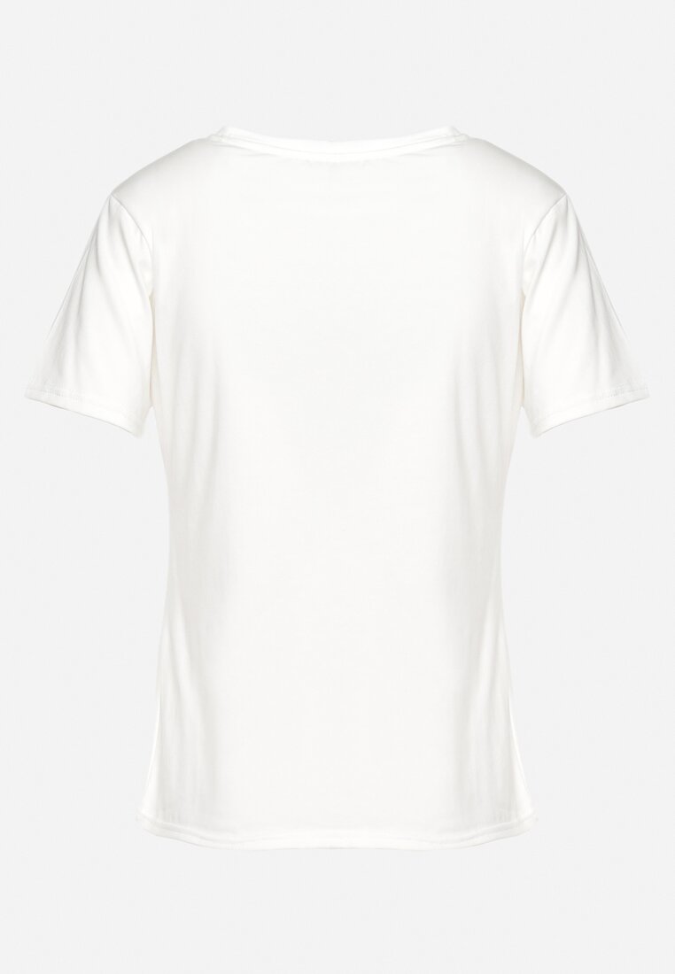 Biały Bawełniany T-shirt z Ozdobnym Napisem z Cyrkonii Tiavalia