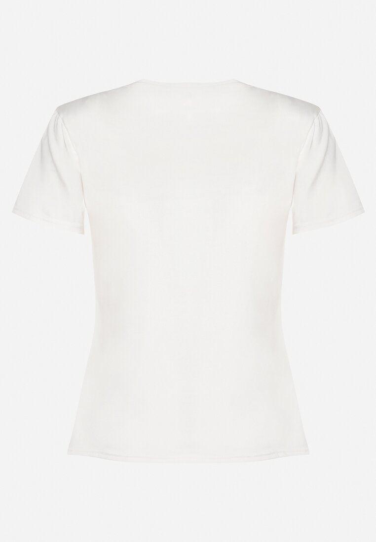 Biały Bawełniany T-shirt z Krótkim Rękawem i Metalicznym Nadrukiem Cadiana