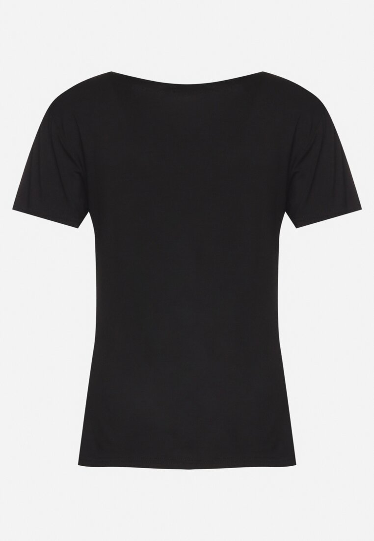 Czarny Bawełniany T-shirt z Krótkim Rękawem Ozdobiony Nadrukiem z Cyrkoniami Abilena