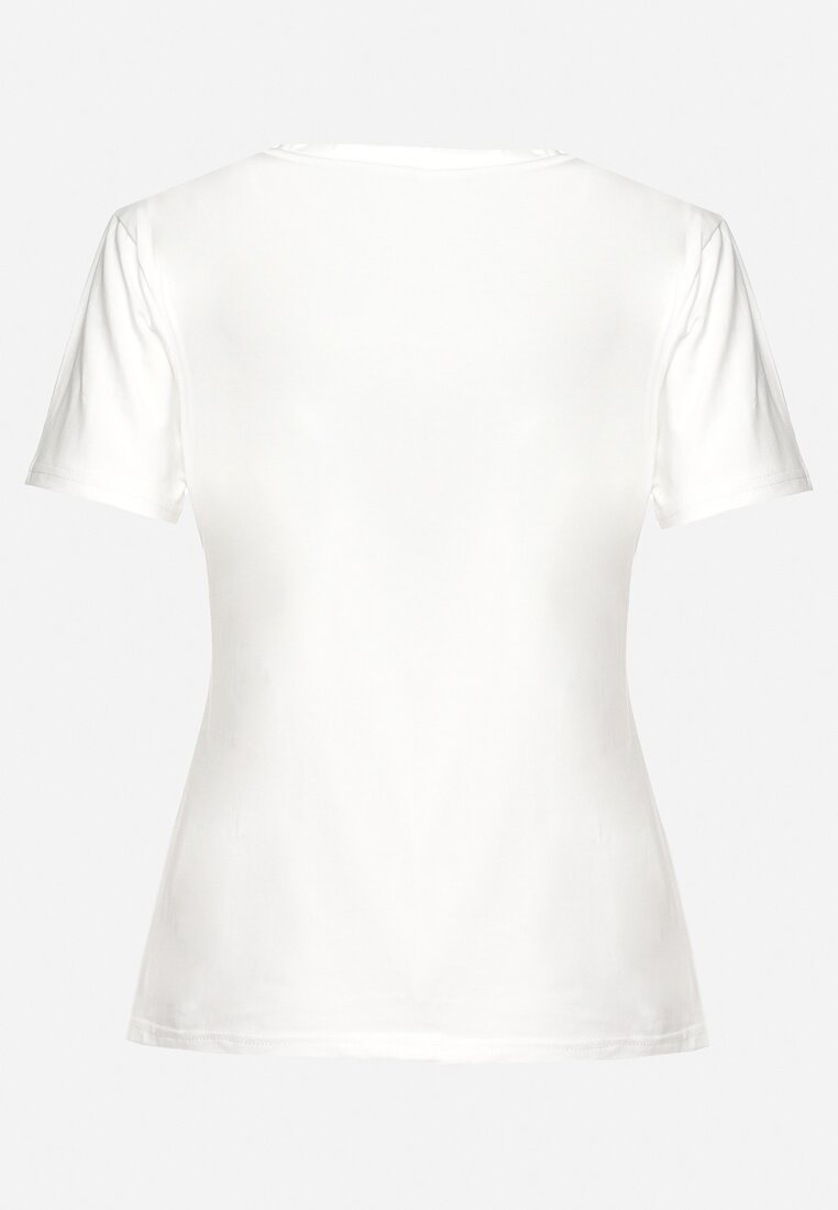 Biały Bawełniany T-shirt z Krótkim Rękawem Ozdobiony Nadrukiem z Cyrkoniami Abilena