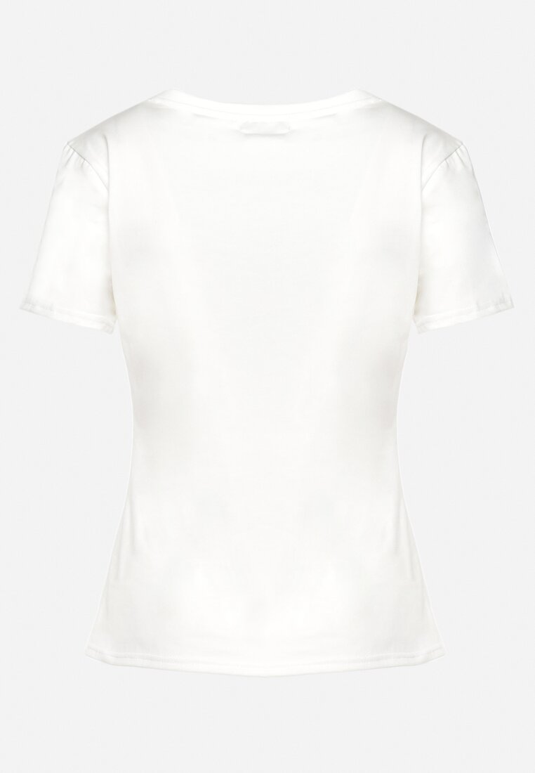 Biały Bawełniany T-shirt Koszulka z Krótkim Rękawem i Nadrukiem z Cyrkoniami Jloella