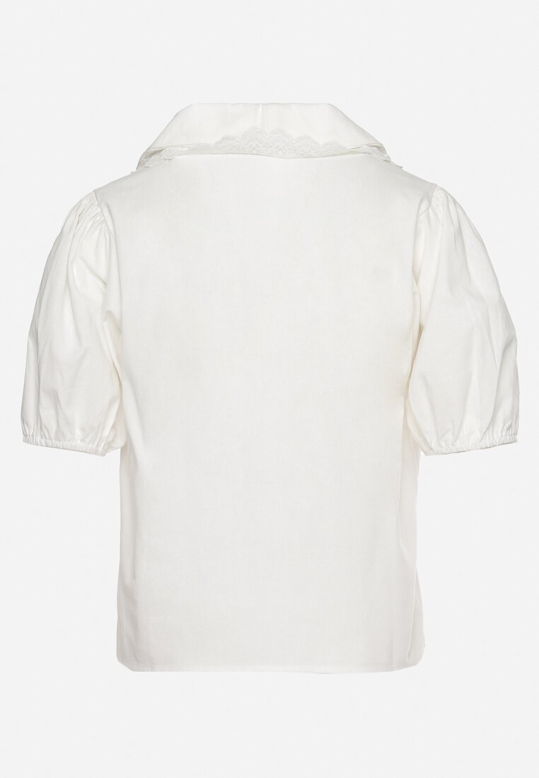 Biała Bluzka Bawełniana z Kołnierzykiem z Wiązaniem na Klatce Piersiowej Sloedi