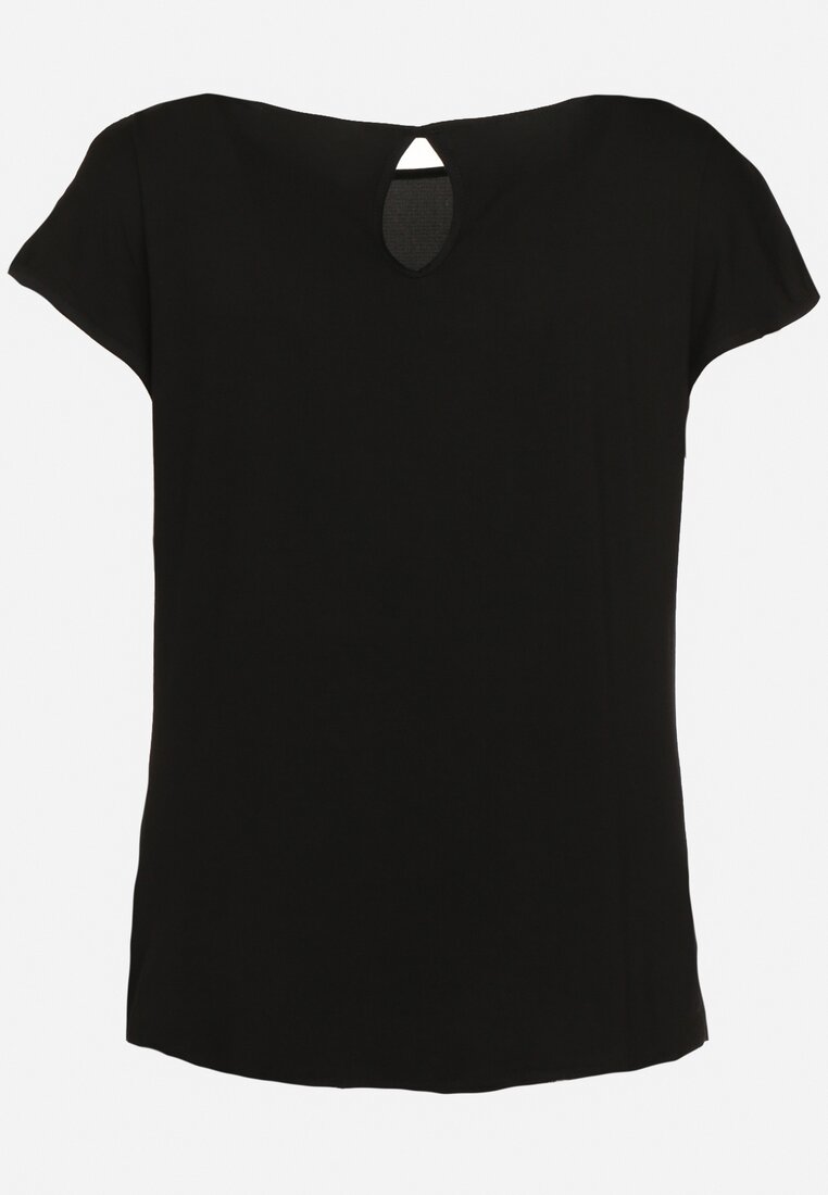 Czarna Koszulka T-shirt Bluzka z Krótkim Rękawem ze Zdobnymi Guzikami Qloella