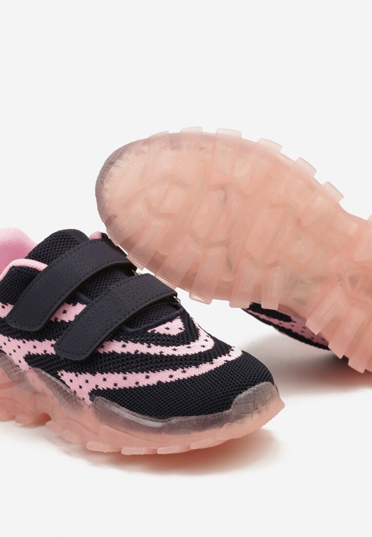 Granatowo-Różowe Buty Sportowe ze Świecącą Podeszwą Zapinane na Rzepy Effise