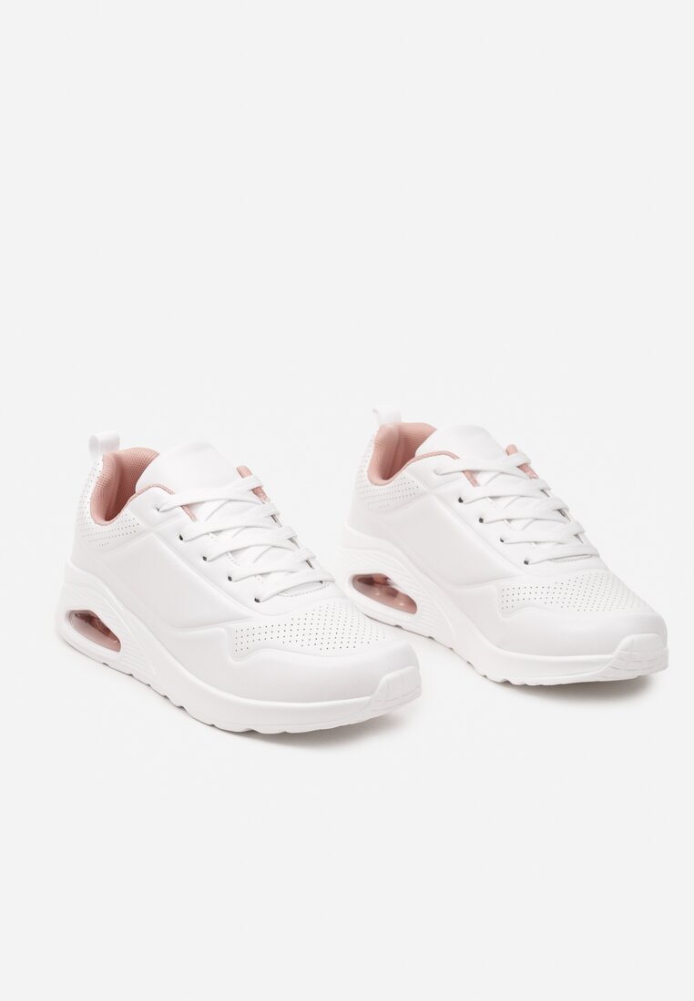Biało-Różowe Sneakersy przed Kostkę z Podeszwą Air i Perforacją Eloesie