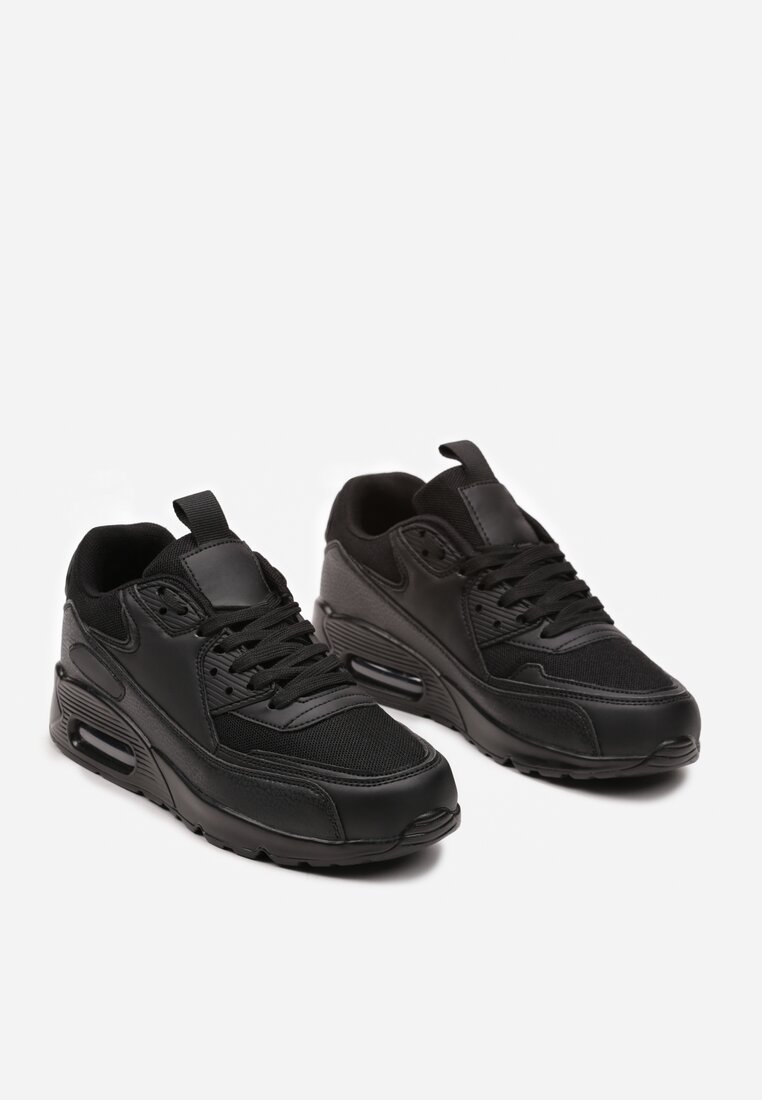 Czarne Sneakersy z Podeszwą Typu Air z Ekoskóry Sznurowane Ozarae
