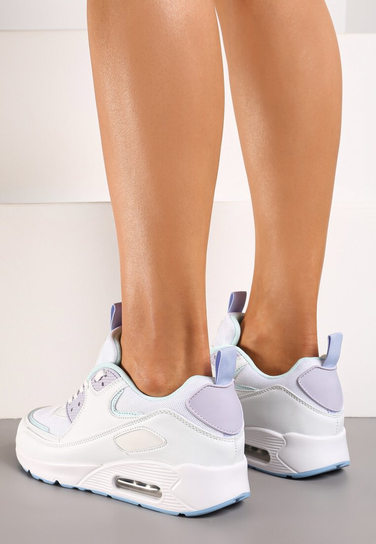 Biało-Fioletowe Sneakersy z Podeszwą Typu Air z Ekoskóry Sznurowane Ozarae