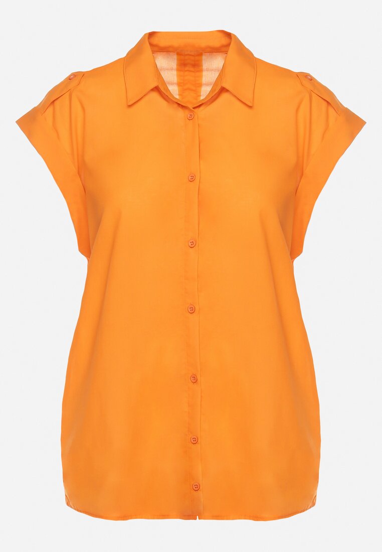 Pomarańczowa Bawełniana Koszula bez Rękawów Zapinana na Guziki Xanessi