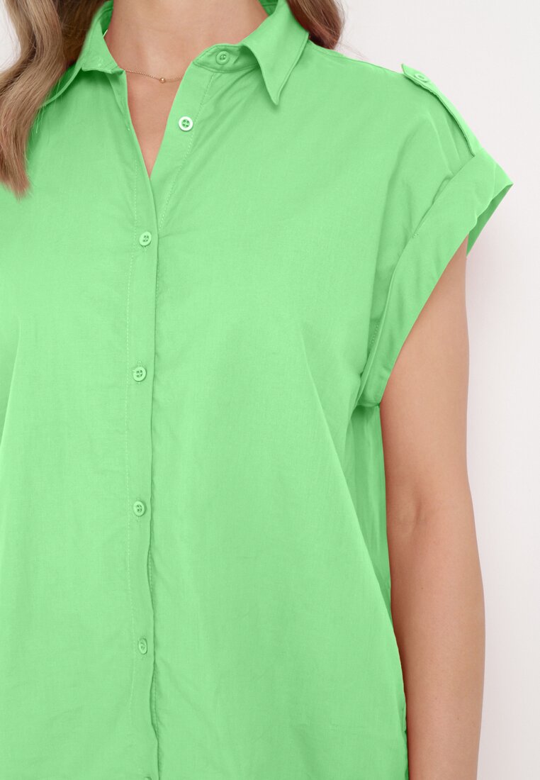 Zielona Bawełniana Koszula bez Rękawów Zapinana na Guziki Xanessi