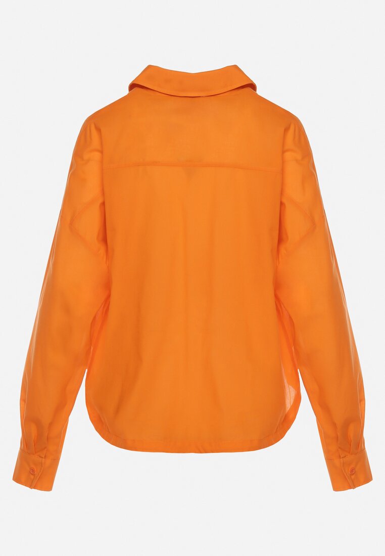 Pomarańczowa Bawełniana Koszula z Dłuższym Tyłem z Ozdobną Kieszonką i Gumką Ralena