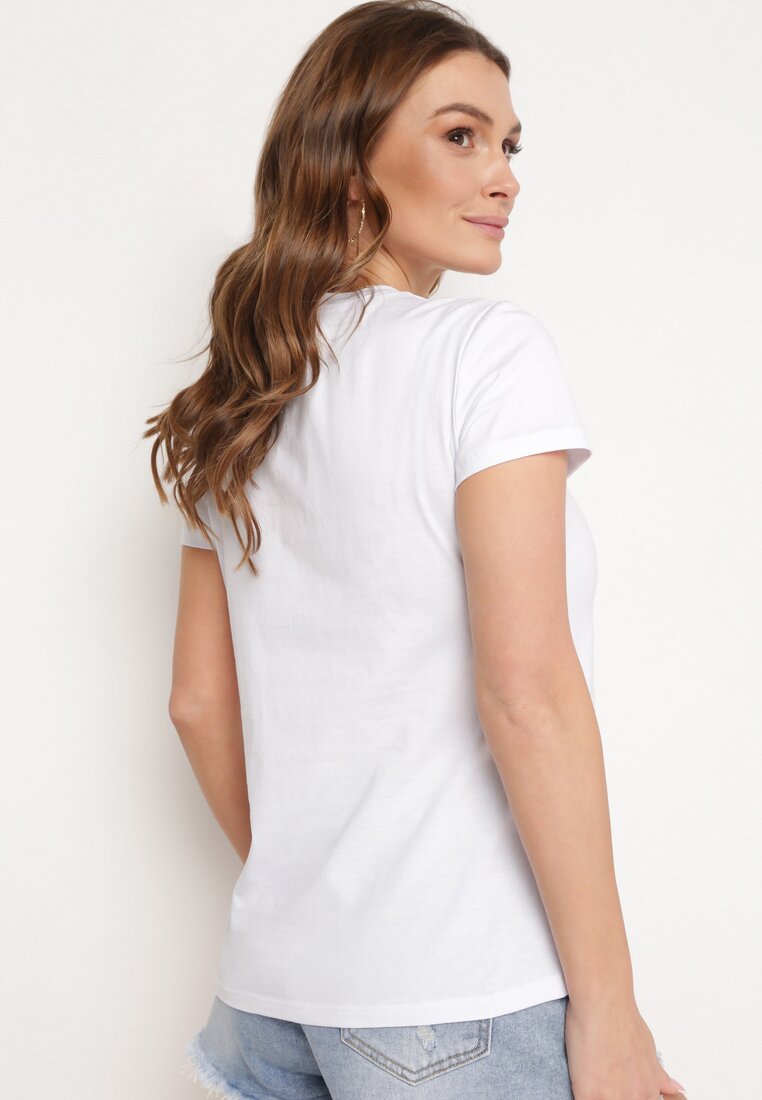 Biały Bawełniany T-shirt z Krótkim Rękawem i Ozdobnym Nadrukiem Tiimaqin
