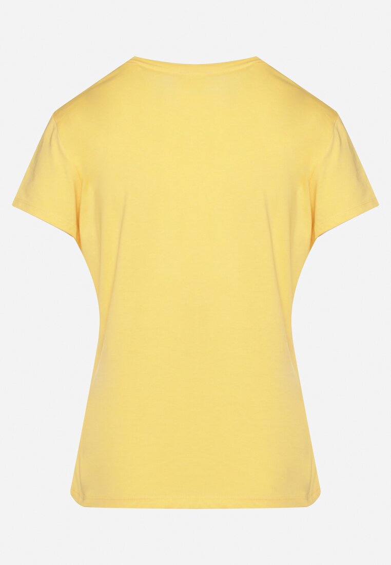 Żółty Bawełniany T-shirt z Krótkim Rękawem i Ozdobnym Nadrukiem Tiimaqin