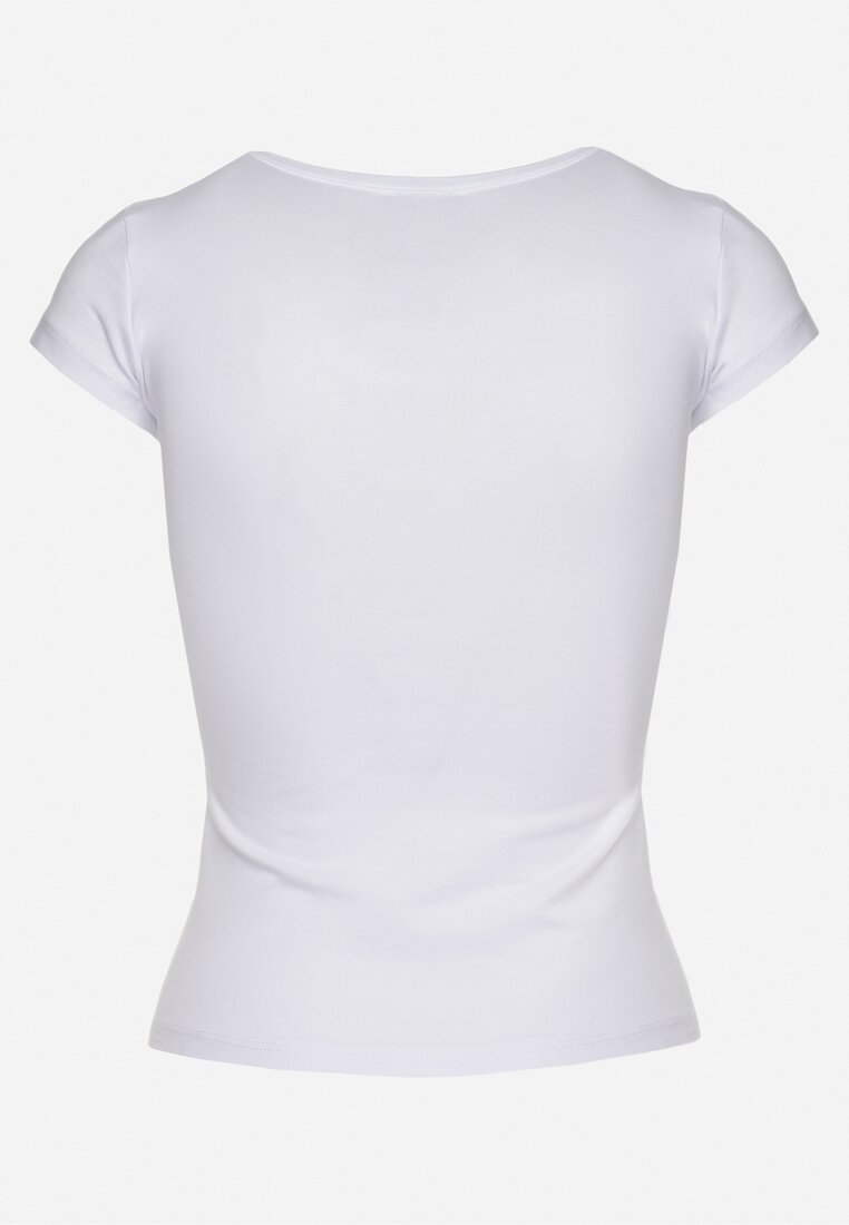 Biały Bawełniany T-shirt z Ozdobnym Nadrukiem Ianestra