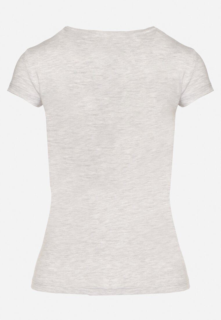 Jasnoszary Bawełniany T-shirt Koszulka z Krótkim Rękawem Ozdobiona Nadrukiem Efira