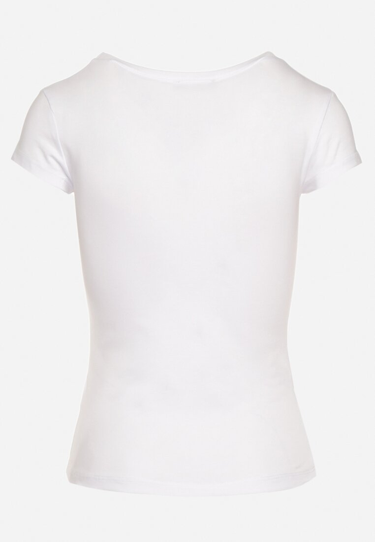 Biały Bawełniany T-shirt Koszulka z Krótkim Rękawem Ozdobiona Nadrukiem Efira