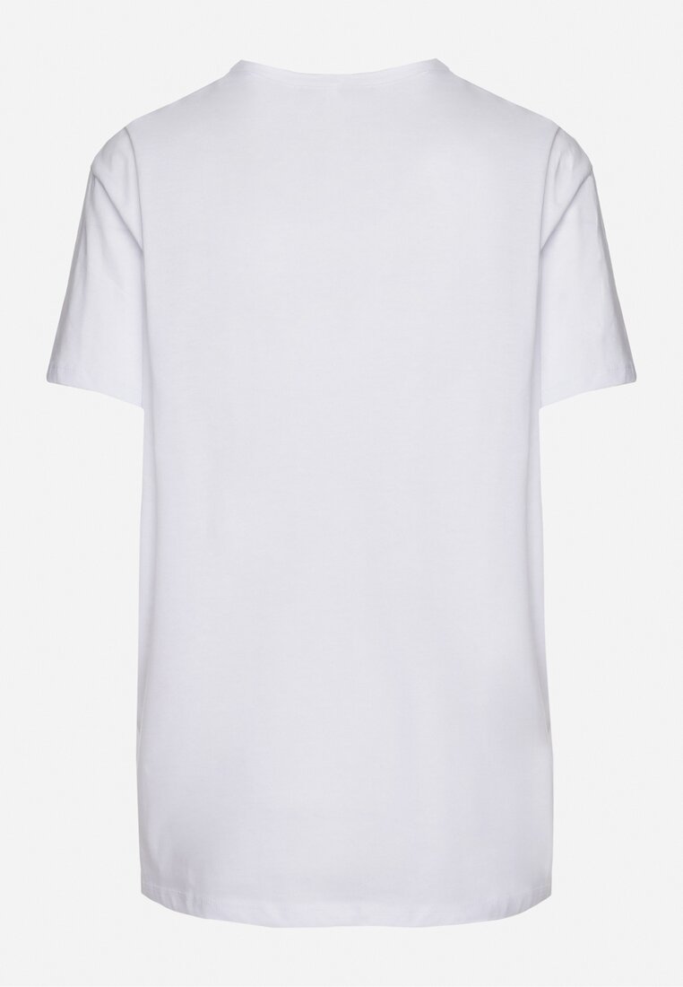 Biały Bawełniany T-shirt z Ozdobnym Nadrukiem Wanestra