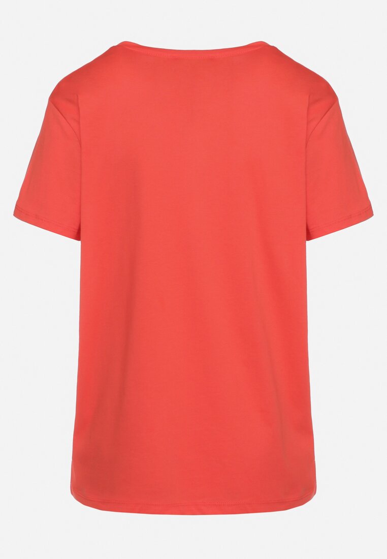 Czerwony Bawełniany T-shirt z Ozdobnym Nadrukiem Wanestra