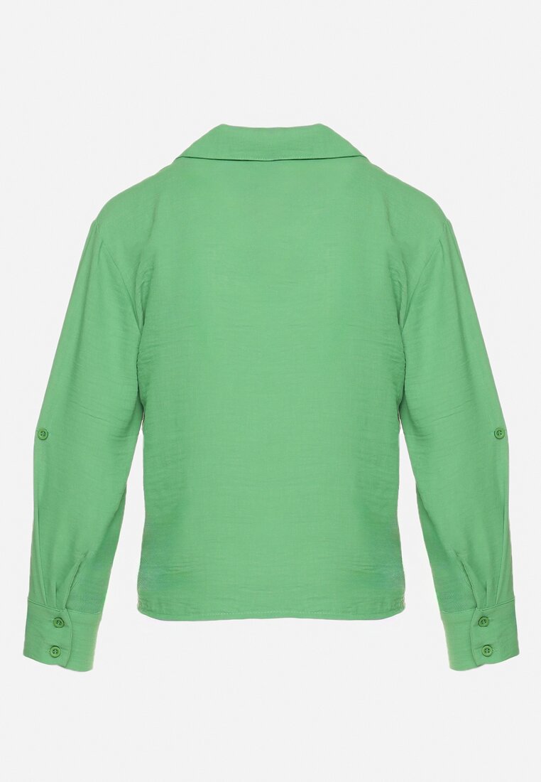 Zielona Koszula Zapinana na Guziki Wiązana na Dole z Podpinanymi Rękawami Ranestia