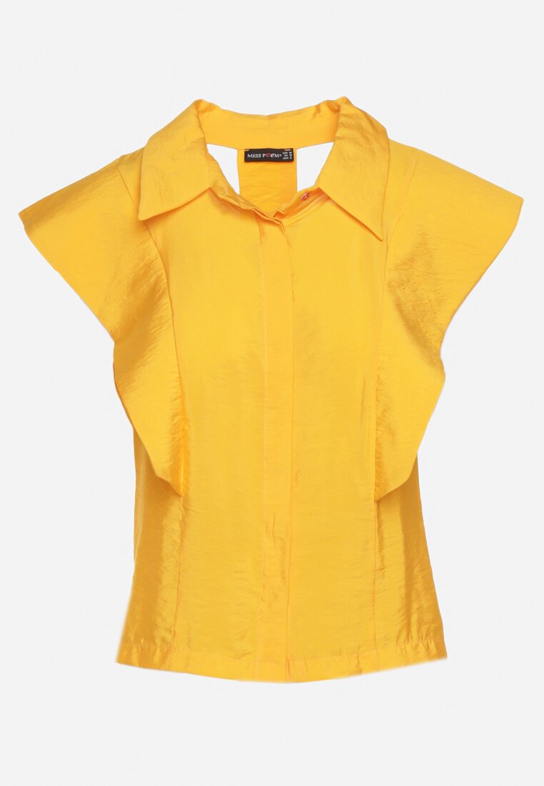 Pomarańczowa Wiskozowa Koszula bez Rękawów z Ozdobnymi Zakładkami i Rozcięciami Efivet