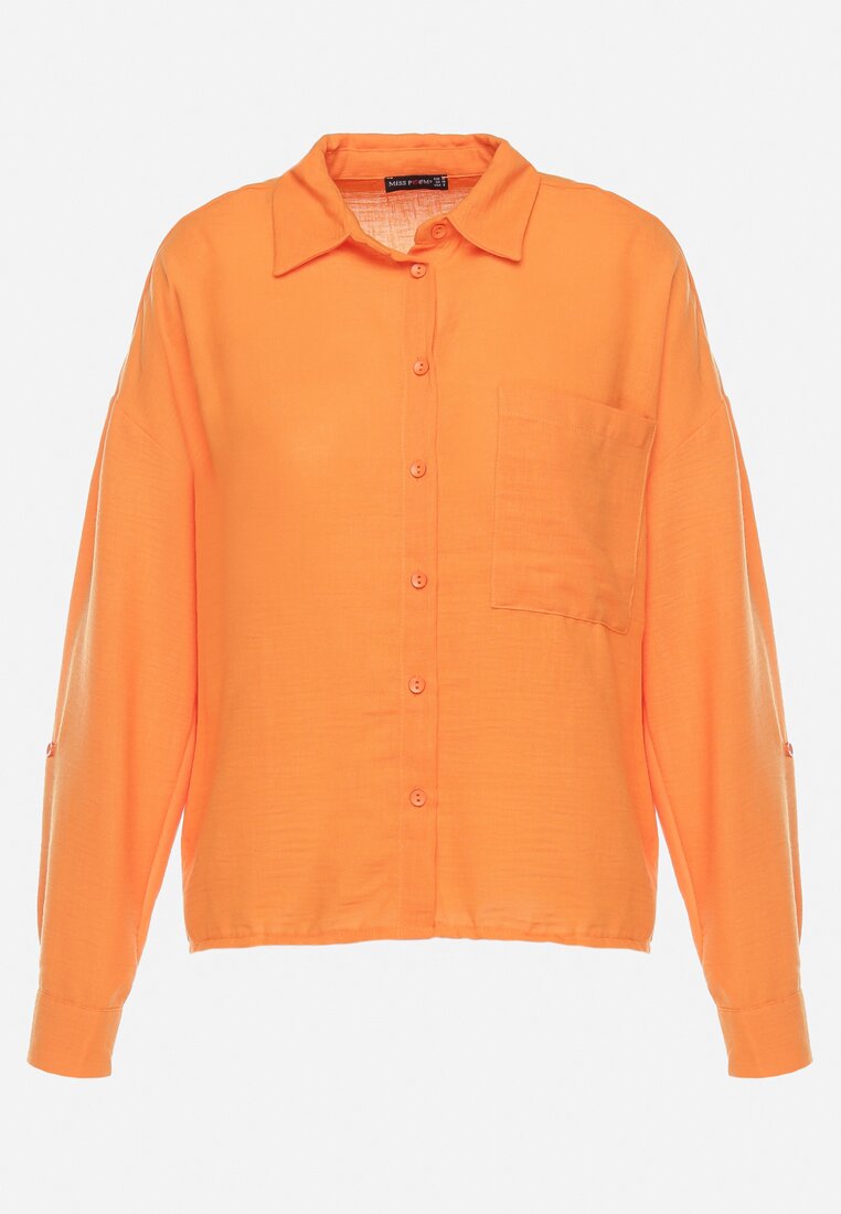 Pomarańczowa Koszula z Długim Rękawem Zapinana na Guziki Glaxia