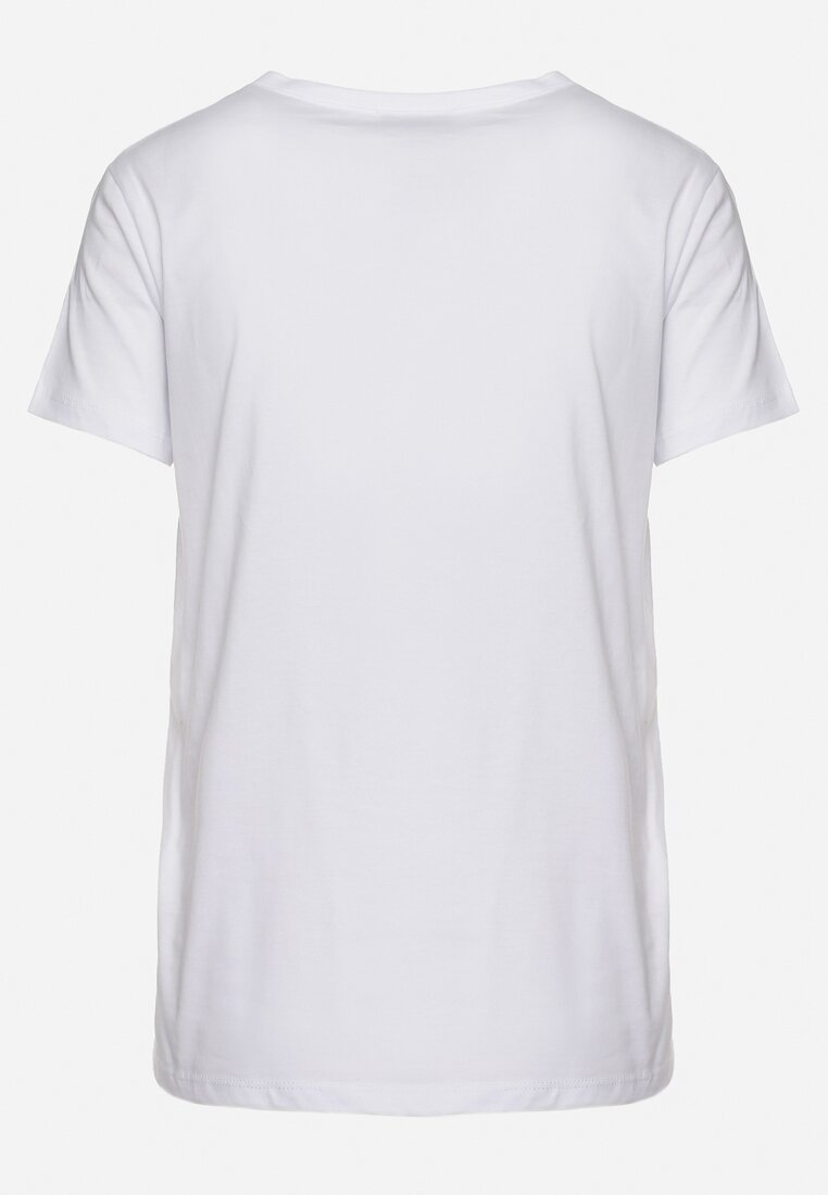 Biały Bawełniany T-shirt z Nadrukiem i Cyrkoniami Cignelia