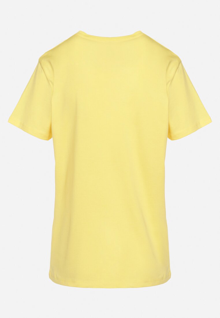 Żółty Bawełniany T-shirt z Nadrukiem i Cyrkoniami Cignelia
