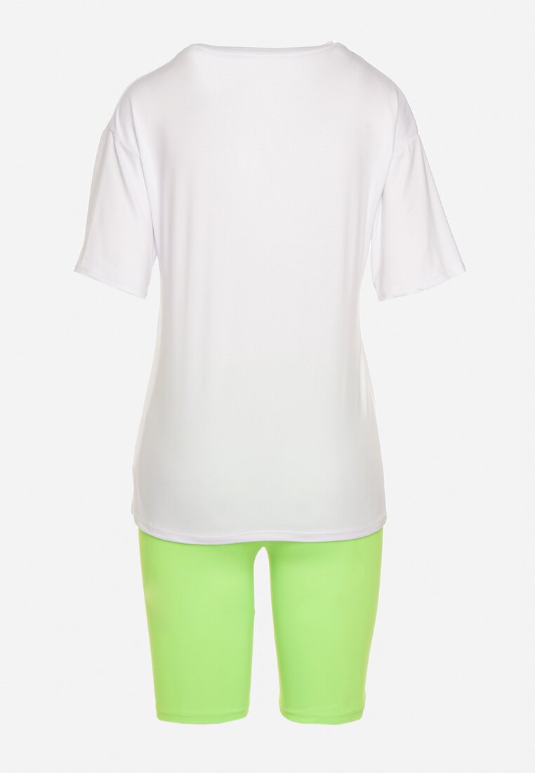 Zielono-Biały  Komplet  z T-shirtem i Szortami Typu Kolarki Tiimavee