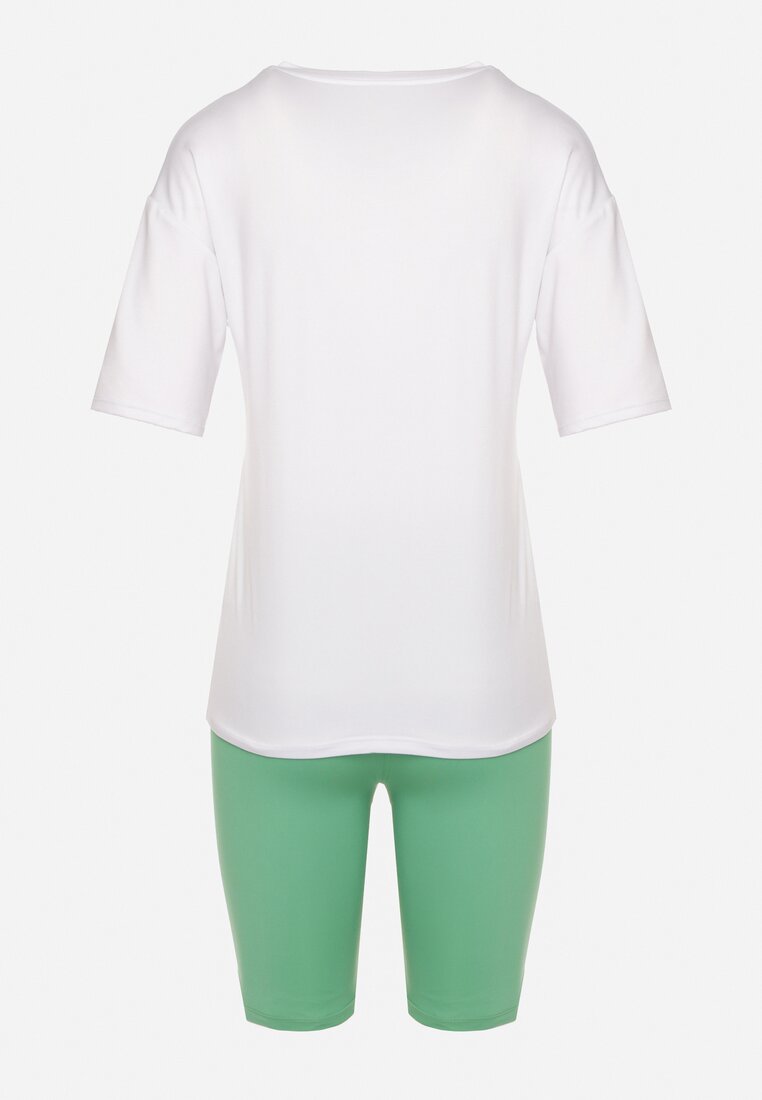 Zielono-Biały Komplet z T-shirtem i Szortami Typu Kolarki Tiimavee