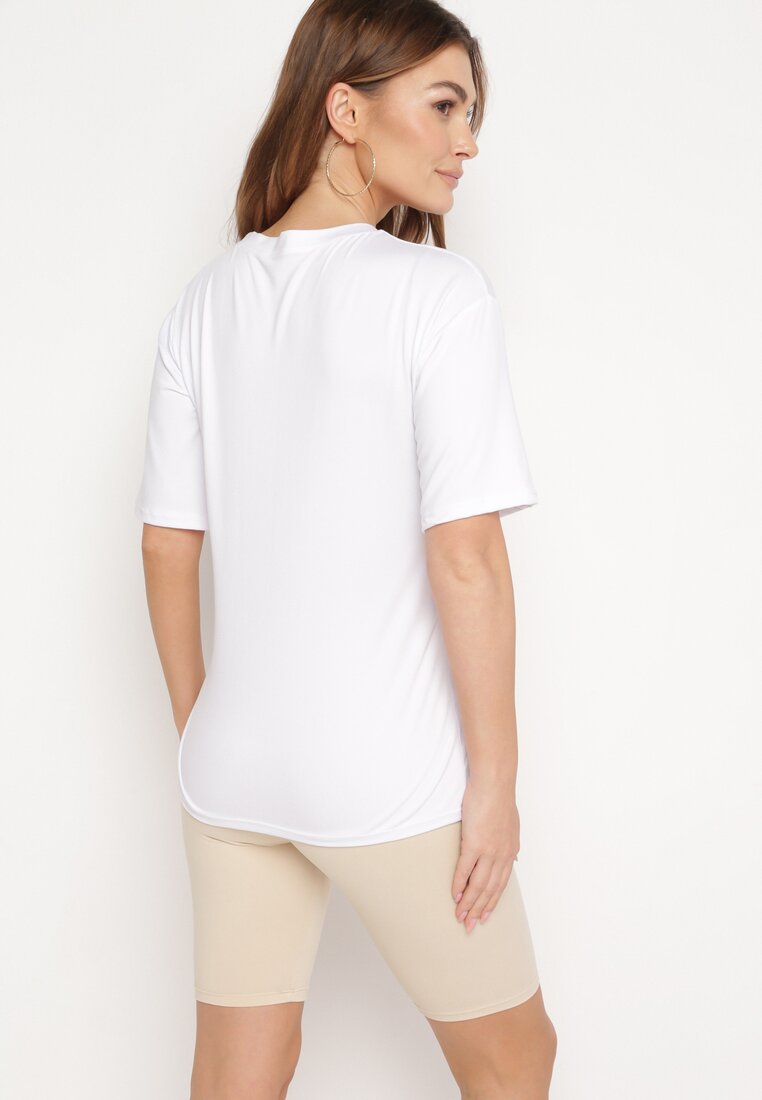 Beżowo-Biały Komplet  z T-shirtem i Szortami Typu Kolarki Tiimavee