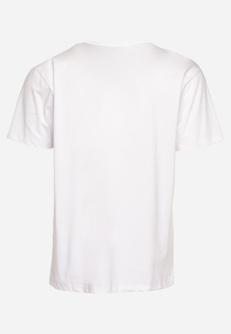 Biały Klasyczny T-shirt z Bawełny z Dużym Nadrukiem Gunelia