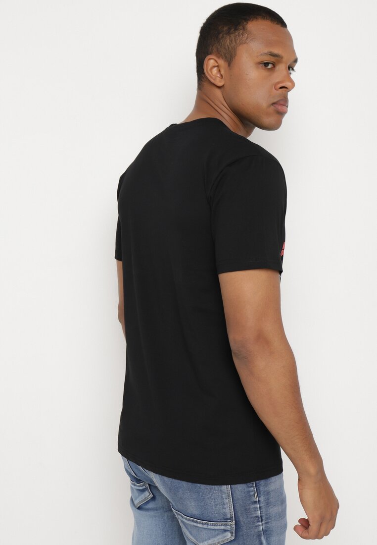 Czarny Klasyczny T-shirt z Bawełny z Dużym Nadrukiem Gunelia