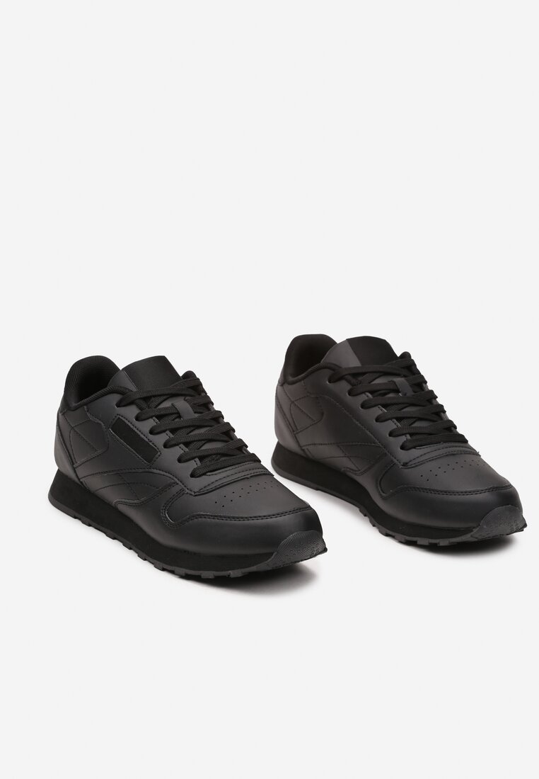 Czarne Klasyczne Buty Sportowe Sneakersy na Płaskiej Podeszwie z Tłoczoną Cholewką Rannestra