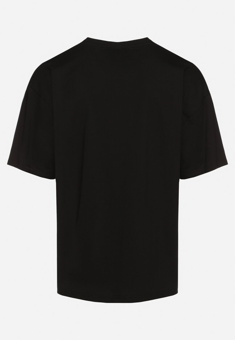 Czarna Klasyczna Bawełniana Koszulka z Nadrukiem i Kieszonką na Suwak Aliccia