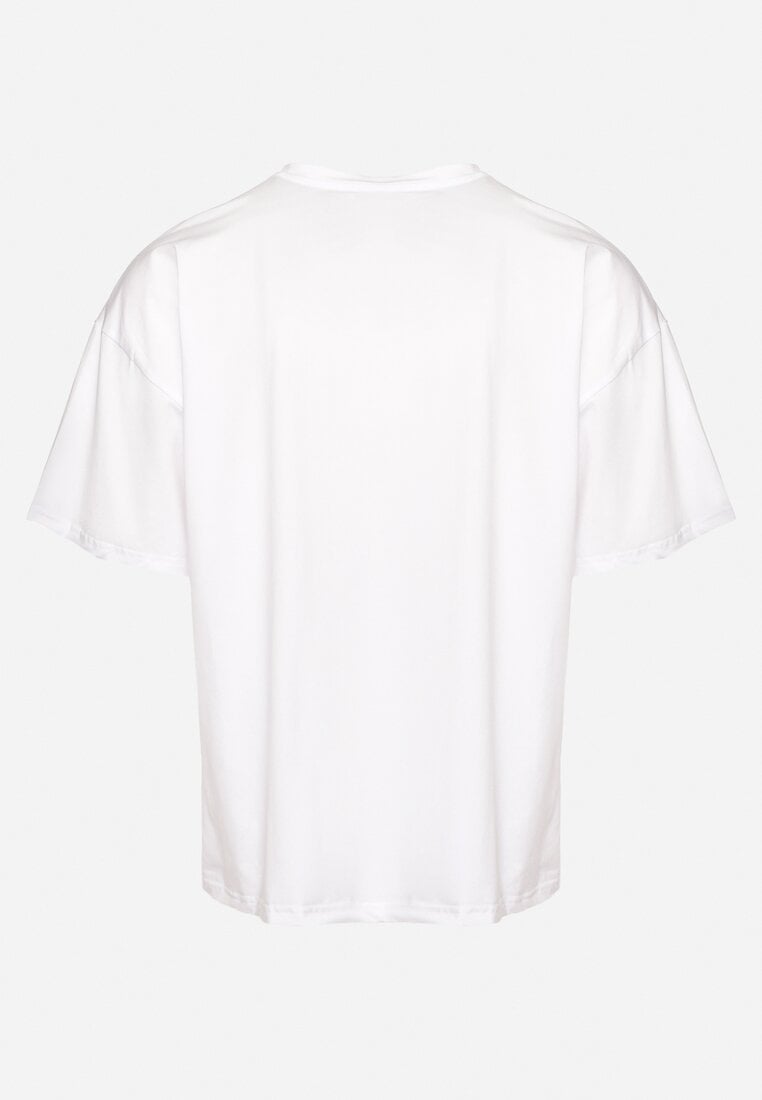 Biała Klasyczna Bawełniana Koszulka z Nadrukiem i Kieszonką na Suwak Aliccia