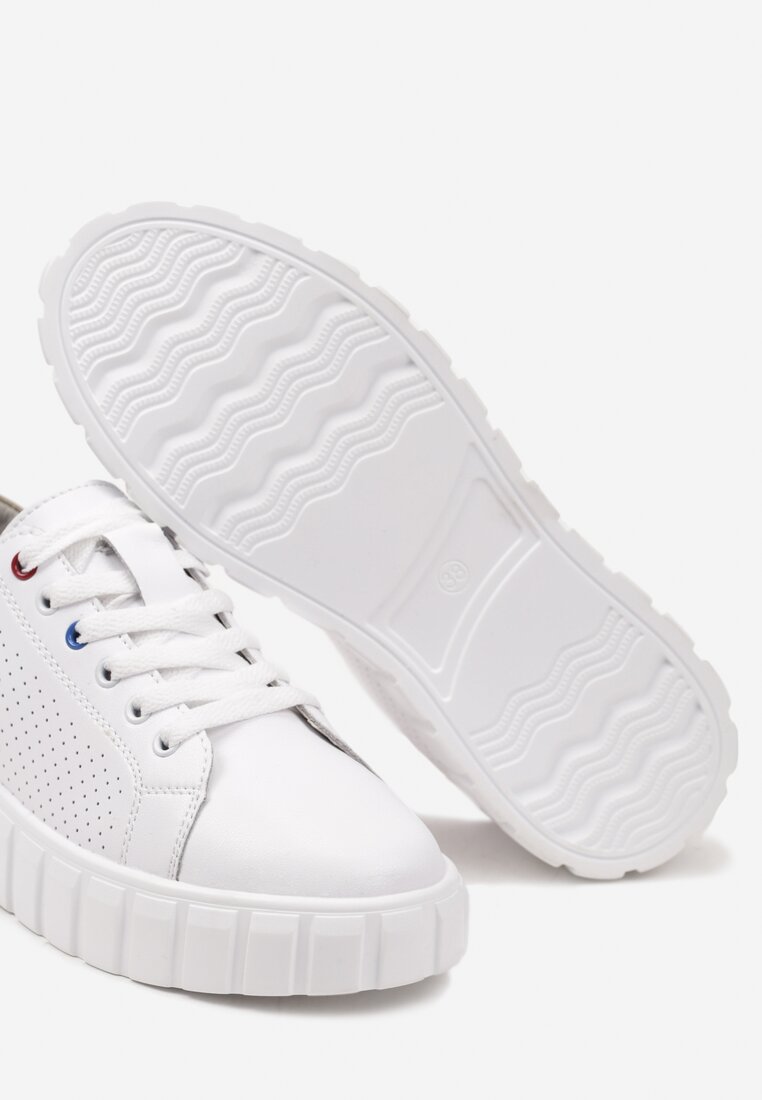 Białe Sneakersy ze Skóry Naturalnej do Kostki z Ozdobną Perforacją i Sznurowaniami Tollan