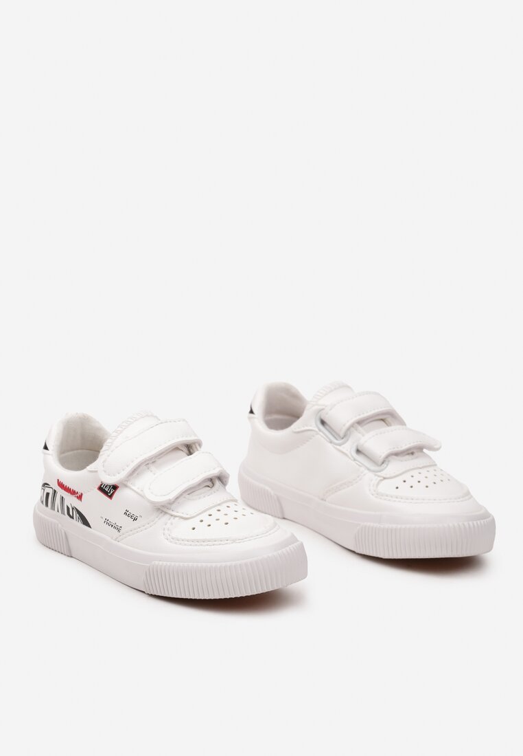 Białe Płaskie Buty Sportowe Sneakersy na Rzepy z Napisami Hilemia