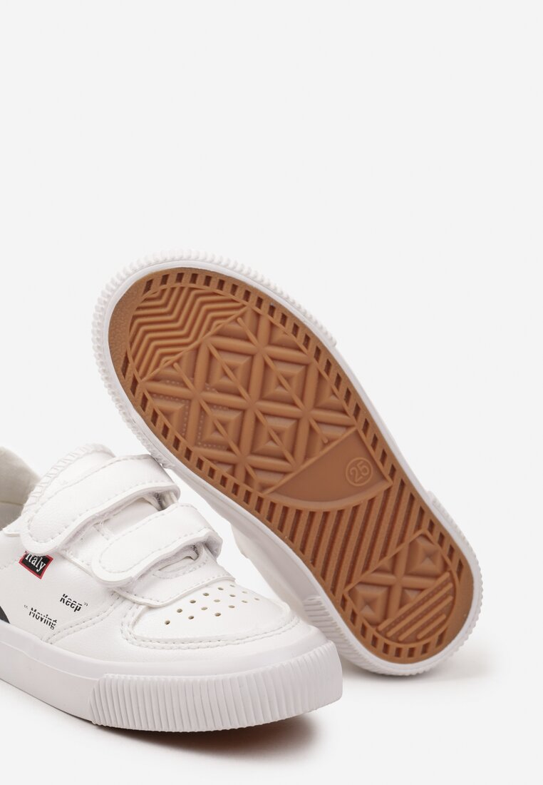 Białe Płaskie Buty Sportowe Sneakersy na Rzepy z Napisami Hilemia