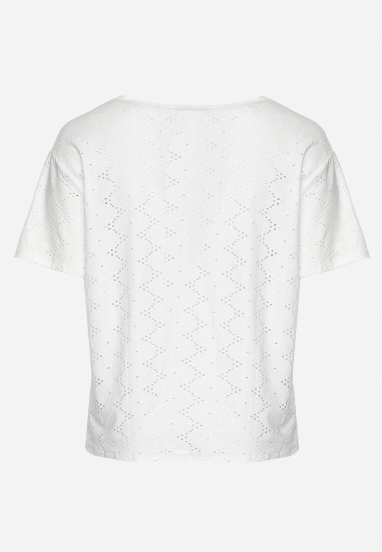 Biały Klasyczny Ażurowy T-shirt z Krótkim Rękawem Ninnia