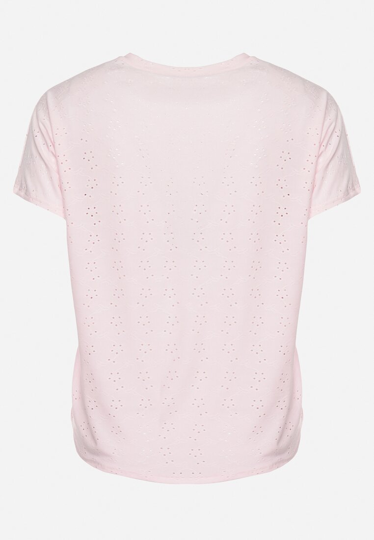 Jasnoróżowy T-shirt Bluzka z Cyrkoniami w Gwiazdki Tleina