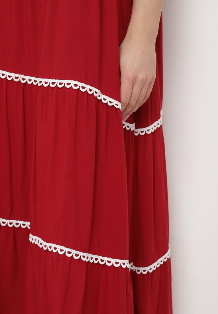 Czerwona Bawełniana Sukienka z Krótkim Rękawem Camola