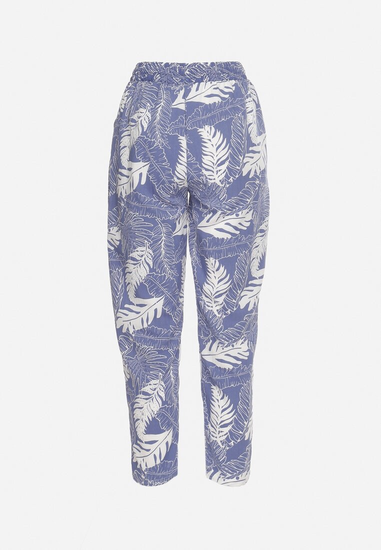 Niebieskio-Białe Spodnie z Wysokim Stanem z Kieszeniami we Florystyczny Print Givona