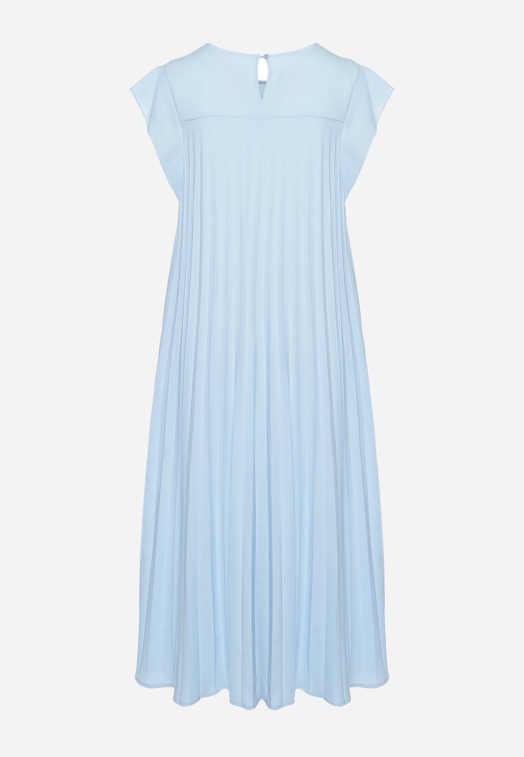 Niebieska Plisowana Sukienka z Krótkim Rękawem Nlea