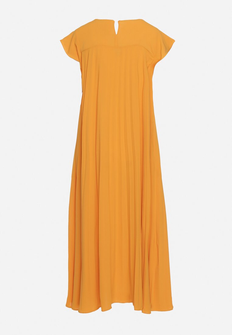 Pomarańczowa Plisowana Sukienka z Krótkim Rękawem Nlea