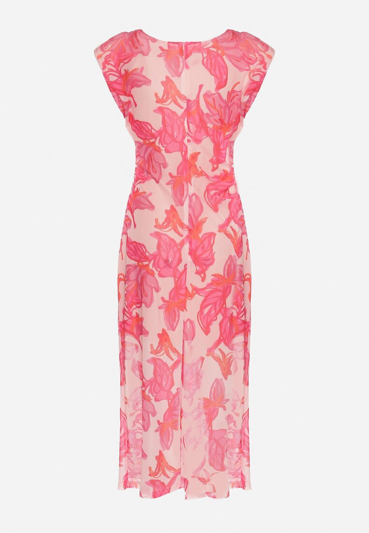 Różowa Sukienka Bodycon z Siateczki w Kwiatowy Wzór Yori
