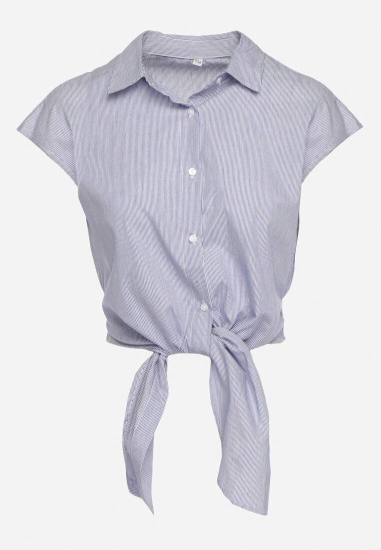 Niebieska  Bawełniana Koszula Wiązana na Dole i Zapinana na Guziki Binola