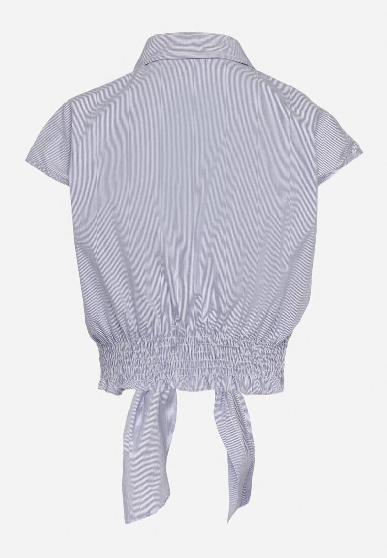 Niebieska  Bawełniana Koszula Wiązana na Dole i Zapinana na Guziki Binola