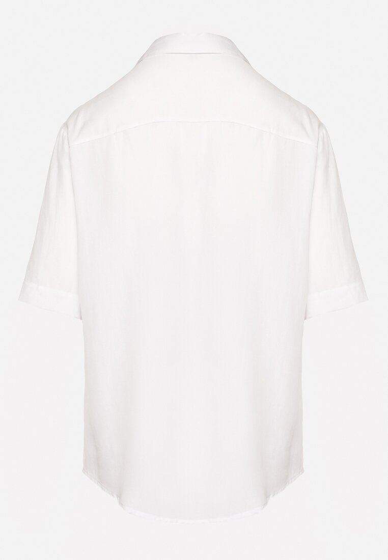 Biała Koszula z Lnem i Wiskozą Zapinana na Guziki z Krótkim Rękawem Mennisa