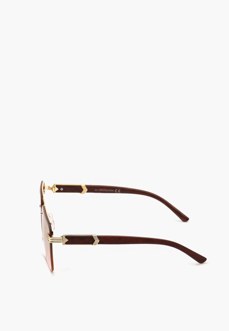Beżowe Okulary Przeciwsłoneczne z Błyszczącymi Detalami Tleada