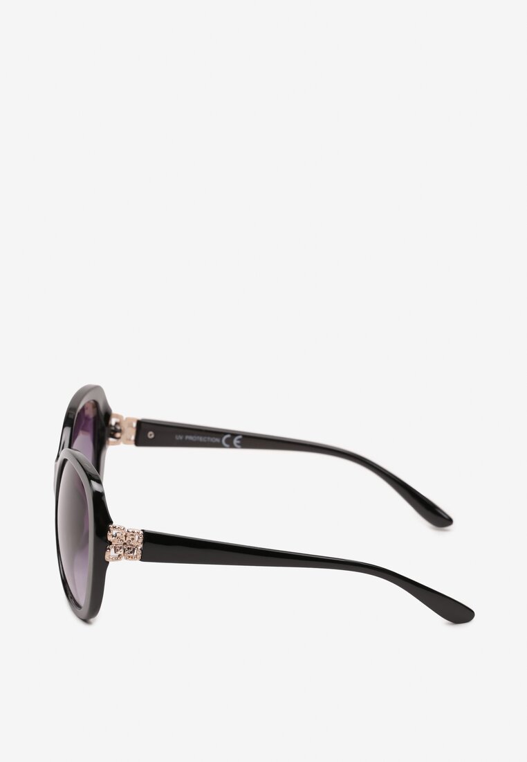 Czarne Klasyczne Zaokrąglone Okulary Przeciwsłoneczne z Cieniowanymi Szkłami Menita