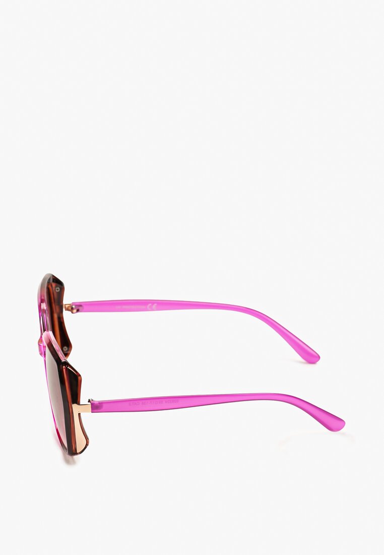Fuksjowe Duże Okulary Przeciwsłoneczne z Metalicznymi Wstawkami i Filtrem UV Cleira